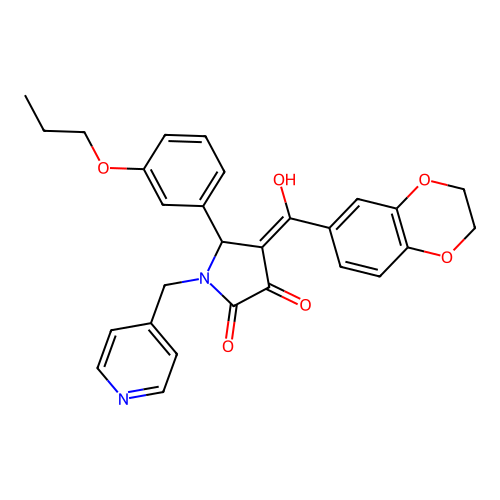 (4E)-4-[2,3-dihydro-1,4-benzodioxin-6-yl(hydroxy)methylidene]-5-(3-propoxyphenyl)-1-(pyridin-4-ylmethyl)pyrrolidine-2,3-dione structure