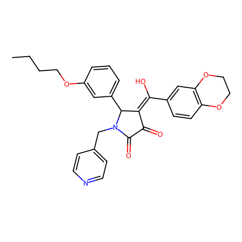 (4E)-5-(3-butoxyphenyl)-4-[2,3-dihydro-1,4-benzodioxin-6-yl(hydroxy)methylidene]-1-(pyridin-4-ylmethyl)pyrrolidine-2,3-dione structure