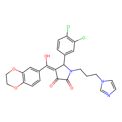 (4E)-5-(3,4-dichlorophenyl)-4-[2,3-dihydro-1,4-benzodioxin-6-yl(hydroxy)methylidene]-1-(3-imidazol-1-ylpropyl)pyrrolidine-2,3-dione structure