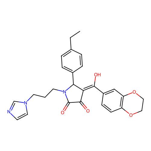 (4E)-4-[2,3-dihydro-1,4-benzodioxin-6-yl(hydroxy)methylidene]-5-(4-ethylphenyl)-1-(3-imidazol-1-ylpropyl)pyrrolidine-2,3-dione structure