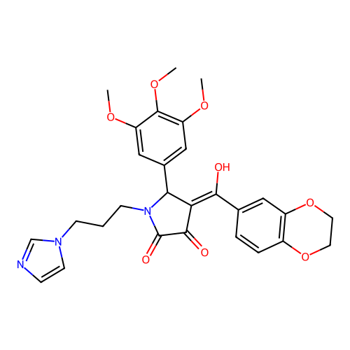 (4E)-4-[2,3-dihydro-1,4-benzodioxin-6-yl(hydroxy)methylidene]-1-(3-imidazol-1-ylpropyl)-5-(3,4,5-trimethoxyphenyl)pyrrolidine-2,3-dione structure