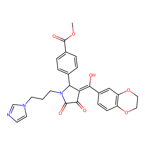 methyl 4-(1-(3-(1H-imidazol-1-yl)propyl)-3-(2,3-dihydrobenzo[b][1,4]dioxine-6-carbonyl)-4-hydroxy-5-oxo-2,5-dihydro-1H-pyrrol-2-yl)benzoate structure