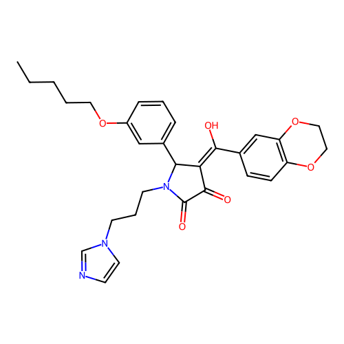 (4E)-4-[2,3-dihydro-1,4-benzodioxin-6-yl(hydroxy)methylidene]-1-(3-imidazol-1-ylpropyl)-5-(3-pentoxyphenyl)pyrrolidine-2,3-dione structure