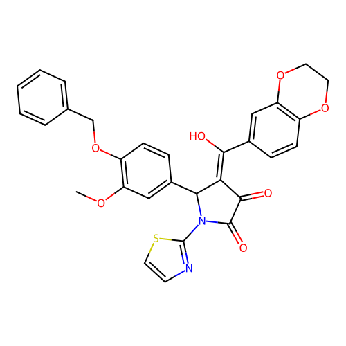 5-(4-(benzyloxy)-3-methoxyphenyl)-4-(2,3-dihydrobenzo[b][1,4]dioxine-6-carbonyl)-3-hydroxy-1-(thiazol-2-yl)-1H-pyrrol-2(5H)-one structure