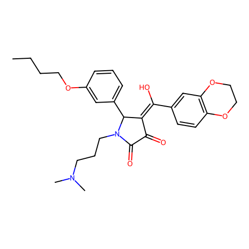(4E)-5-(3-butoxyphenyl)-4-[2,3-dihydro-1,4-benzodioxin-6-yl(hydroxy)methylidene]-1-[3-(dimethylamino)propyl]pyrrolidine-2,3-dione structure