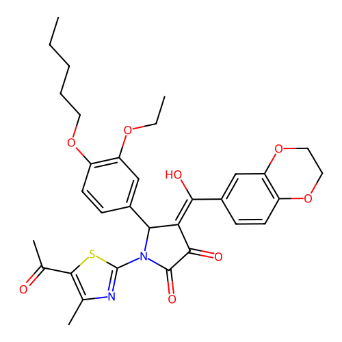 1-(5-acetyl-4-methylthiazol-2-yl)-4-(2,3-dihydrobenzo[b][1,4]dioxine-6-carbonyl)-5-(3-ethoxy-4-(pentyloxy)phenyl)-3-hydroxy-1H-pyrrol-2(5H)-one structure