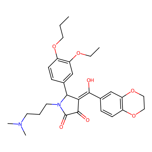 (4E)-4-[2,3-dihydro-1,4-benzodioxin-6-yl(hydroxy)methylidene]-1-[3-(dimethylamino)propyl]-5-(3-ethoxy-4-propoxyphenyl)pyrrolidine-2,3-dione structure