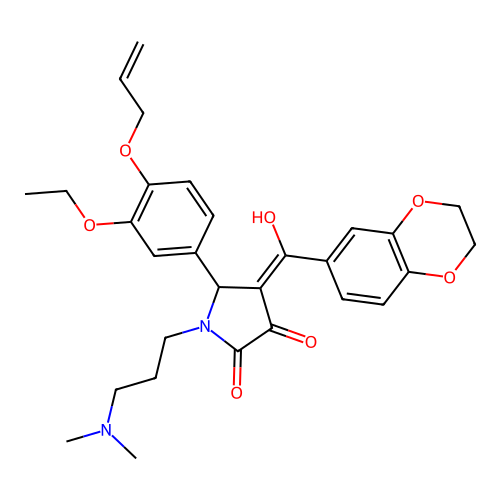 (4E)-4-[2,3-dihydro-1,4-benzodioxin-6-yl(hydroxy)methylidene]-1-[3-(dimethylamino)propyl]-5-(3-ethoxy-4-prop-2-enoxyphenyl)pyrrolidine-2,3-dione structure