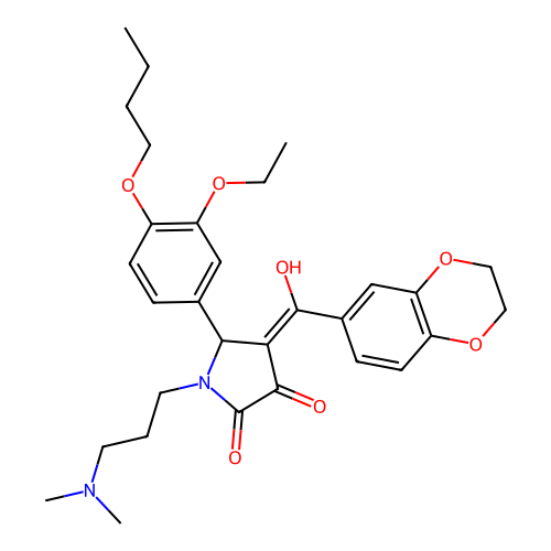 (4E)-5-(4-butoxy-3-ethoxyphenyl)-4-[2,3-dihydro-1,4-benzodioxin-6-yl(hydroxy)methylidene]-1-[3-(dimethylamino)propyl]pyrrolidine-2,3-dione structure
