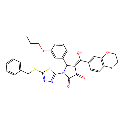 1-(5-(benzylthio)-1,3,4-thiadiazol-2-yl)-4-(2,3-dihydrobenzo[b][1,4]dioxine-6-carbonyl)-3-hydroxy-5-(3-propoxyphenyl)-1H-pyrrol-2(5H)-one structure