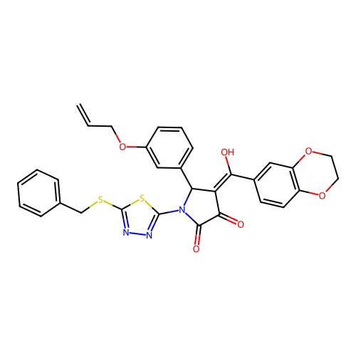 5-(3-(allyloxy)phenyl)-1-(5-(benzylthio)-1,3,4-thiadiazol-2-yl)-4-(2,3-dihydrobenzo[b][1,4]dioxine-6-carbonyl)-3-hydroxy-1H-pyrrol-2(5H)-one structure