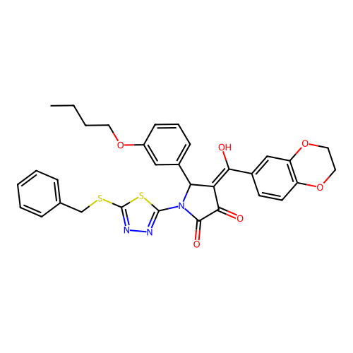 1-(5-(benzylthio)-1,3,4-thiadiazol-2-yl)-5-(3-butoxyphenyl)-4-(2,3-dihydrobenzo[b][1,4]dioxine-6-carbonyl)-3-hydroxy-1H-pyrrol-2(5H)-one structure