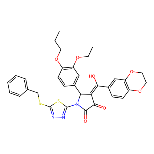 1-(5-(benzylthio)-1,3,4-thiadiazol-2-yl)-4-(2,3-dihydrobenzo[b][1,4]dioxine-6-carbonyl)-5-(3-ethoxy-4-propoxyphenyl)-3-hydroxy-1H-pyrrol-2(5H)-one structure