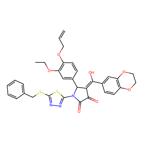 5-(4-(allyloxy)-3-ethoxyphenyl)-1-(5-(benzylthio)-1,3,4-thiadiazol-2-yl)-4-(2,3-dihydrobenzo[b][1,4]dioxine-6-carbonyl)-3-hydroxy-1H-pyrrol-2(5H)-one structure