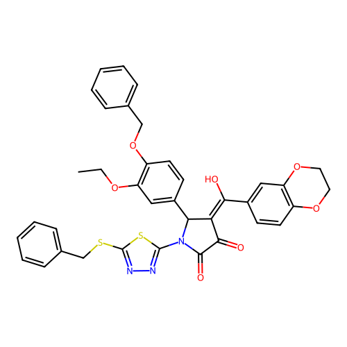 5-(4-(benzyloxy)-3-ethoxyphenyl)-1-(5-(benzylthio)-1,3,4-thiadiazol-2-yl)-4-(2,3-dihydrobenzo[b][1,4]dioxine-6-carbonyl)-3-hydroxy-1H-pyrrol-2(5H)-one structure