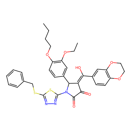 1-(5-(benzylthio)-1,3,4-thiadiazol-2-yl)-5-(4-butoxy-3-ethoxyphenyl)-4-(2,3-dihydrobenzo[b][1,4]dioxine-6-carbonyl)-3-hydroxy-1H-pyrrol-2(5H)-one structure