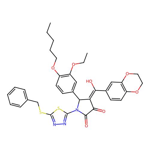 1-(5-(benzylthio)-1,3,4-thiadiazol-2-yl)-4-(2,3-dihydrobenzo[b][1,4]dioxine-6-carbonyl)-5-(3-ethoxy-4-(pentyloxy)phenyl)-3-hydroxy-1H-pyrrol-2(5H)-one structure