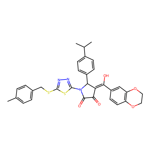 4-(2,3-dihydrobenzo[b][1,4]dioxine-6-carbonyl)-3-hydroxy-5-(4-isopropylphenyl)-1-(5-((4-methylbenzyl)thio)-1,3,4-thiadiazol-2-yl)-1H-pyrrol-2(5H)-one structure