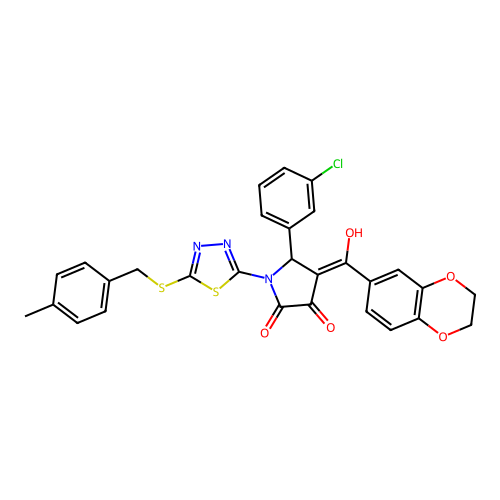 5-(3-chlorophenyl)-4-(2,3-dihydrobenzo[b][1,4]dioxine-6-carbonyl)-3-hydroxy-1-(5-((4-methylbenzyl)thio)-1,3,4-thiadiazol-2-yl)-1H-pyrrol-2(5H)-one structure