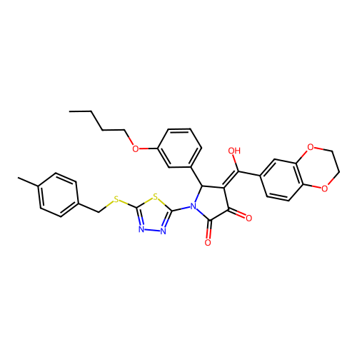 5-(3-butoxyphenyl)-4-(2,3-dihydrobenzo[b][1,4]dioxine-6-carbonyl)-3-hydroxy-1-(5-((4-methylbenzyl)thio)-1,3,4-thiadiazol-2-yl)-1H-pyrrol-2(5H)-one structure