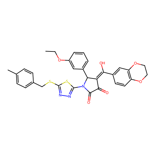4-(2,3-dihydrobenzo[b][1,4]dioxine-6-carbonyl)-5-(3-ethoxyphenyl)-3-hydroxy-1-(5-((4-methylbenzyl)thio)-1,3,4-thiadiazol-2-yl)-1H-pyrrol-2(5H)-one structure