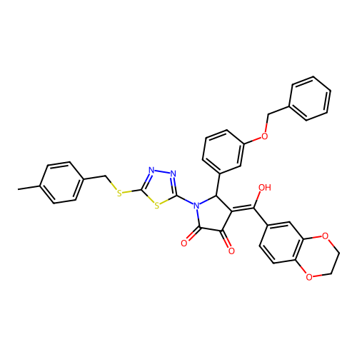 5-(3-(benzyloxy)phenyl)-4-(2,3-dihydrobenzo[b][1,4]dioxine-6-carbonyl)-3-hydroxy-1-(5-((4-methylbenzyl)thio)-1,3,4-thiadiazol-2-yl)-1H-pyrrol-2(5H)-one structure