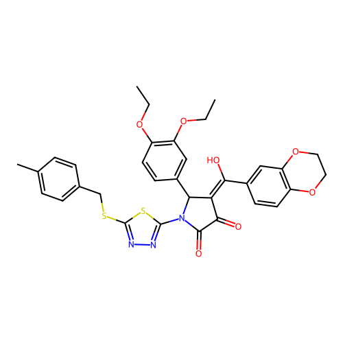 (4E)-5-(3,4-diethoxyphenyl)-4-[2,3-dihydro-1,4-benzodioxin-6-yl(hydroxy)methylidene]-1-[5-[(4-methylphenyl)methylsulfanyl]-1,3,4-thiadiazol-2-yl]pyrrolidine-2,3-dione structure