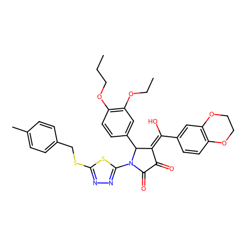 4-(2,3-dihydrobenzo[b][1,4]dioxine-6-carbonyl)-5-(3-ethoxy-4-propoxyphenyl)-3-hydroxy-1-(5-((4-methylbenzyl)thio)-1,3,4-thiadiazol-2-yl)-1H-pyrrol-2(5H)-one structure