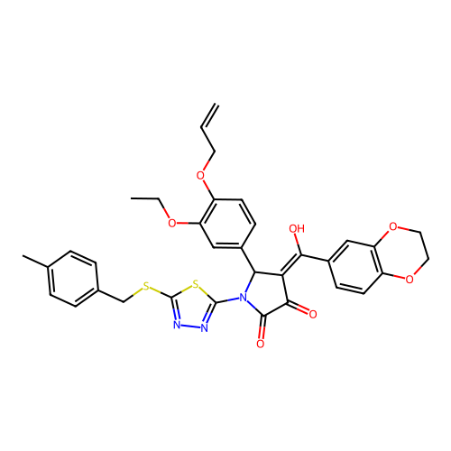 5-(4-(allyloxy)-3-ethoxyphenyl)-4-(2,3-dihydrobenzo[b][1,4]dioxine-6-carbonyl)-3-hydroxy-1-(5-((4-methylbenzyl)thio)-1,3,4-thiadiazol-2-yl)-1H-pyrrol-2(5H)-one structure