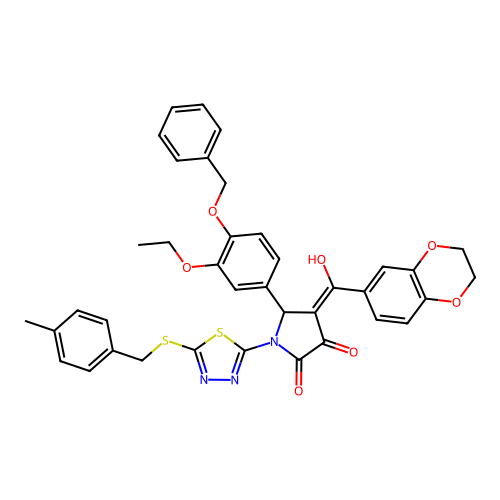 5-(4-(benzyloxy)-3-ethoxyphenyl)-4-(2,3-dihydrobenzo[b][1,4]dioxine-6-carbonyl)-3-hydroxy-1-(5-((4-methylbenzyl)thio)-1,3,4-thiadiazol-2-yl)-1H-pyrrol-2(5H)-one structure