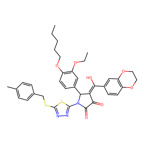 4-(2,3-dihydrobenzo[b][1,4]dioxine-6-carbonyl)-5-(3-ethoxy-4-(pentyloxy)phenyl)-3-hydroxy-1-(5-((4-methylbenzyl)thio)-1,3,4-thiadiazol-2-yl)-1H-pyrrol-2(5H)-one structure