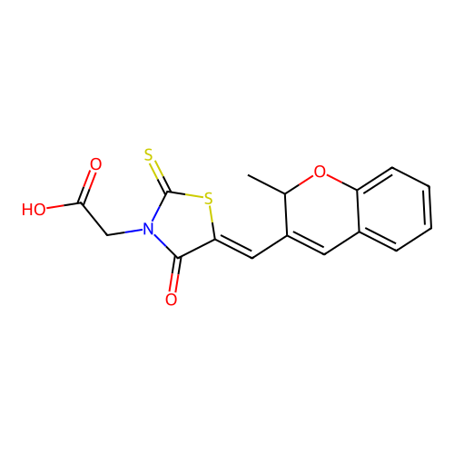 (Z)-2-(5-((2-methyl-2H-chromen-3-yl)methylene)-4-oxo-2-thioxothiazolidin-3-yl)acetic acid structure