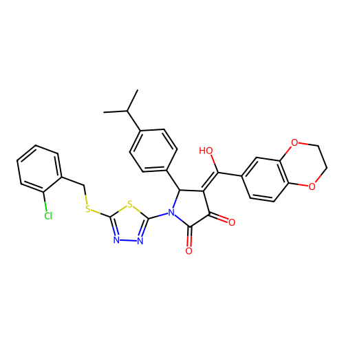1-(5-((2-chlorobenzyl)thio)-1,3,4-thiadiazol-2-yl)-4-(2,3-dihydrobenzo[b][1,4]dioxine-6-carbonyl)-3-hydroxy-5-(4-isopropylphenyl)-1H-pyrrol-2(5H)-one structure