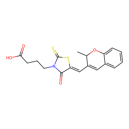 (Z)-4-(5-((2-methyl-2H-chromen-3-yl)methylene)-4-oxo-2-thioxothiazolidin-3-yl)butanoic acid structure
