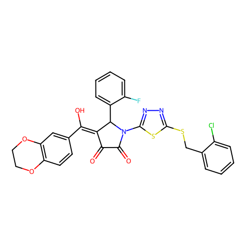 1-(5-((2-chlorobenzyl)thio)-1,3,4-thiadiazol-2-yl)-4-(2,3-dihydrobenzo[b][1,4]dioxine-6-carbonyl)-5-(2-fluorophenyl)-3-hydroxy-1H-pyrrol-2(5H)-one structure