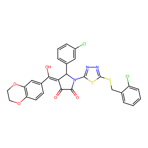 1-(5-((2-chlorobenzyl)thio)-1,3,4-thiadiazol-2-yl)-5-(3-chlorophenyl)-4-(2,3-dihydrobenzo[b][1,4]dioxine-6-carbonyl)-3-hydroxy-1H-pyrrol-2(5H)-one structure