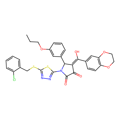 1-(5-((2-chlorobenzyl)thio)-1,3,4-thiadiazol-2-yl)-4-(2,3-dihydrobenzo[b][1,4]dioxine-6-carbonyl)-3-hydroxy-5-(3-propoxyphenyl)-1H-pyrrol-2(5H)-one structure