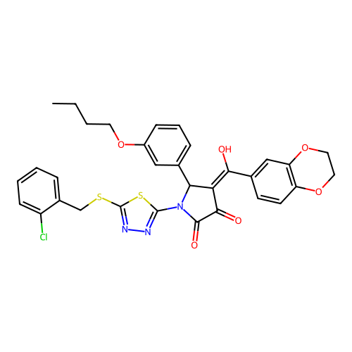 5-(3-butoxyphenyl)-1-(5-((2-chlorobenzyl)thio)-1,3,4-thiadiazol-2-yl)-4-(2,3-dihydrobenzo[b][1,4]dioxine-6-carbonyl)-3-hydroxy-1H-pyrrol-2(5H)-one structure