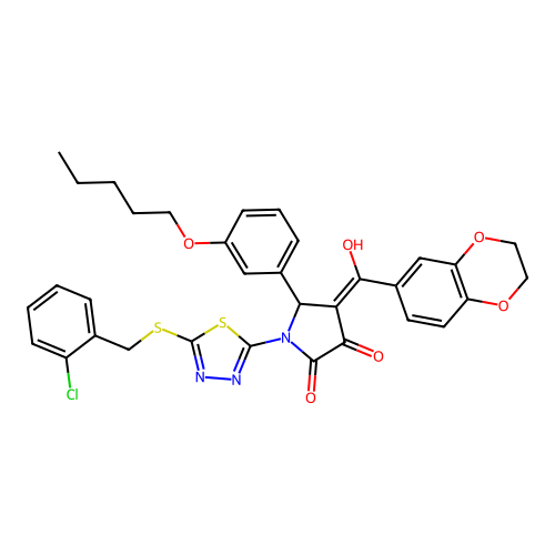 1-(5-((2-chlorobenzyl)thio)-1,3,4-thiadiazol-2-yl)-4-(2,3-dihydrobenzo[b][1,4]dioxine-6-carbonyl)-3-hydroxy-5-(3-(pentyloxy)phenyl)-1H-pyrrol-2(5H)-one structure
