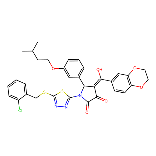 1-(5-((2-chlorobenzyl)thio)-1,3,4-thiadiazol-2-yl)-4-(2,3-dihydrobenzo[b][1,4]dioxine-6-carbonyl)-3-hydroxy-5-(3-(isopentyloxy)phenyl)-1H-pyrrol-2(5H)-one structure