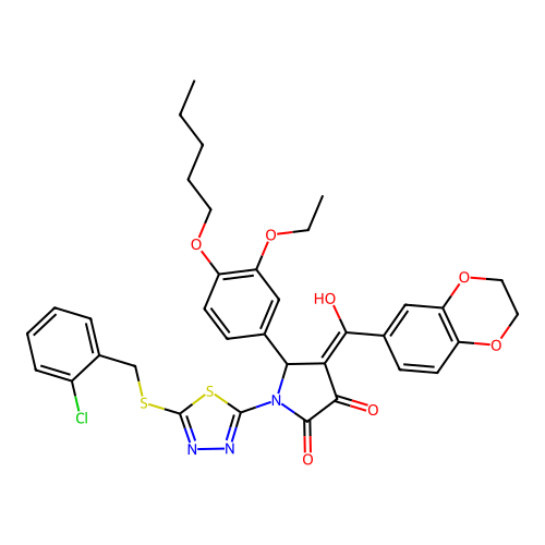 1-(5-((2-chlorobenzyl)thio)-1,3,4-thiadiazol-2-yl)-4-(2,3-dihydrobenzo[b][1,4]dioxine-6-carbonyl)-5-(3-ethoxy-4-(pentyloxy)phenyl)-3-hydroxy-1H-pyrrol-2(5H)-one structure