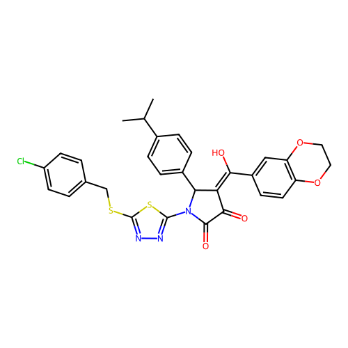 1-(5-((4-chlorobenzyl)thio)-1,3,4-thiadiazol-2-yl)-4-(2,3-dihydrobenzo[b][1,4]dioxine-6-carbonyl)-3-hydroxy-5-(4-isopropylphenyl)-1H-pyrrol-2(5H)-one structure
