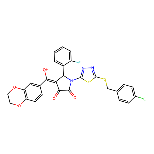 1-(5-((4-chlorobenzyl)thio)-1,3,4-thiadiazol-2-yl)-4-(2,3-dihydrobenzo[b][1,4]dioxine-6-carbonyl)-5-(2-fluorophenyl)-3-hydroxy-1H-pyrrol-2(5H)-one structure
