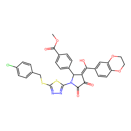 methyl 4-(1-(5-((4-chlorobenzyl)thio)-1,3,4-thiadiazol-2-yl)-3-(2,3-dihydrobenzo[b][1,4]dioxine-6-carbonyl)-4-hydroxy-5-oxo-2,5-dihydro-1H-pyrrol-2-yl)benzoate structure