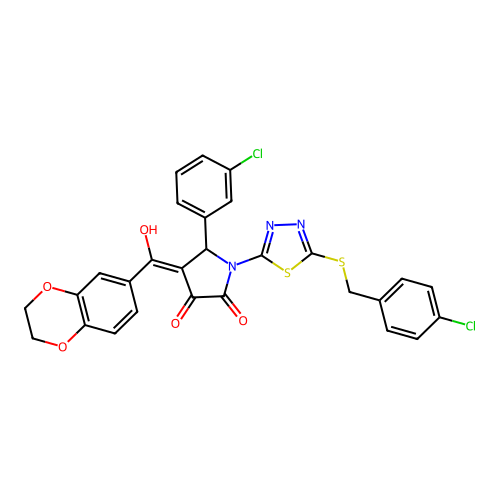 1-(5-((4-chlorobenzyl)thio)-1,3,4-thiadiazol-2-yl)-5-(3-chlorophenyl)-4-(2,3-dihydrobenzo[b][1,4]dioxine-6-carbonyl)-3-hydroxy-1H-pyrrol-2(5H)-one structure