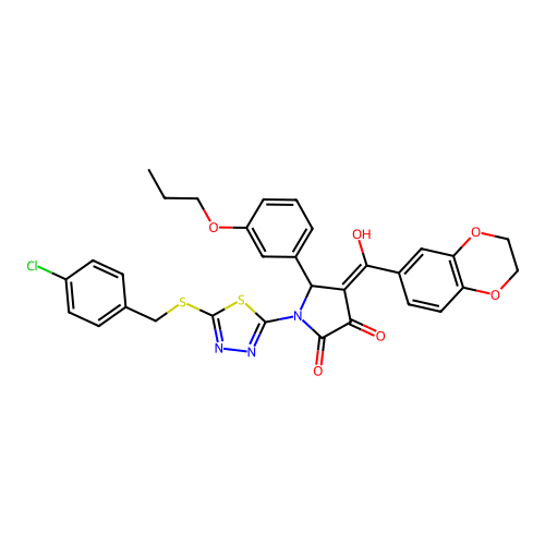 1-(5-((4-chlorobenzyl)thio)-1,3,4-thiadiazol-2-yl)-4-(2,3-dihydrobenzo[b][1,4]dioxine-6-carbonyl)-3-hydroxy-5-(3-propoxyphenyl)-1H-pyrrol-2(5H)-one structure