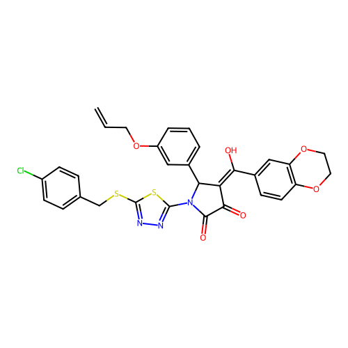 5-(3-(allyloxy)phenyl)-1-(5-((4-chlorobenzyl)thio)-1,3,4-thiadiazol-2-yl)-4-(2,3-dihydrobenzo[b][1,4]dioxine-6-carbonyl)-3-hydroxy-1H-pyrrol-2(5H)-one structure