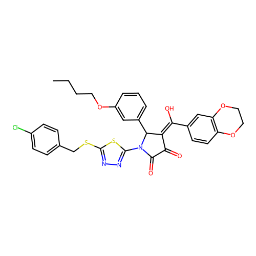 5-(3-butoxyphenyl)-1-(5-((4-chlorobenzyl)thio)-1,3,4-thiadiazol-2-yl)-4-(2,3-dihydrobenzo[b][1,4]dioxine-6-carbonyl)-3-hydroxy-1H-pyrrol-2(5H)-one structure