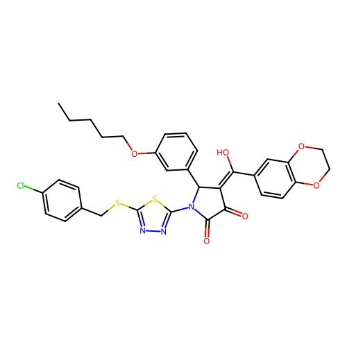 1-(5-((4-chlorobenzyl)thio)-1,3,4-thiadiazol-2-yl)-4-(2,3-dihydrobenzo[b][1,4]dioxine-6-carbonyl)-3-hydroxy-5-(3-(pentyloxy)phenyl)-1H-pyrrol-2(5H)-one structure