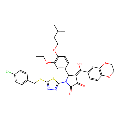 1-(5-((4-chlorobenzyl)thio)-1,3,4-thiadiazol-2-yl)-4-(2,3-dihydrobenzo[b][1,4]dioxine-6-carbonyl)-5-(3-ethoxy-4-(isopentyloxy)phenyl)-3-hydroxy-1H-pyrrol-2(5H)-one structure